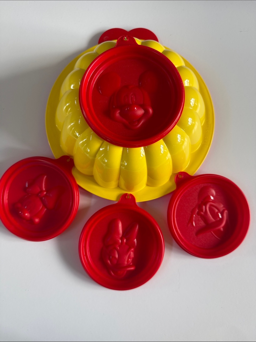 Tupperware Red and Yellow Silicone Mickey-Shaped jello Mold -